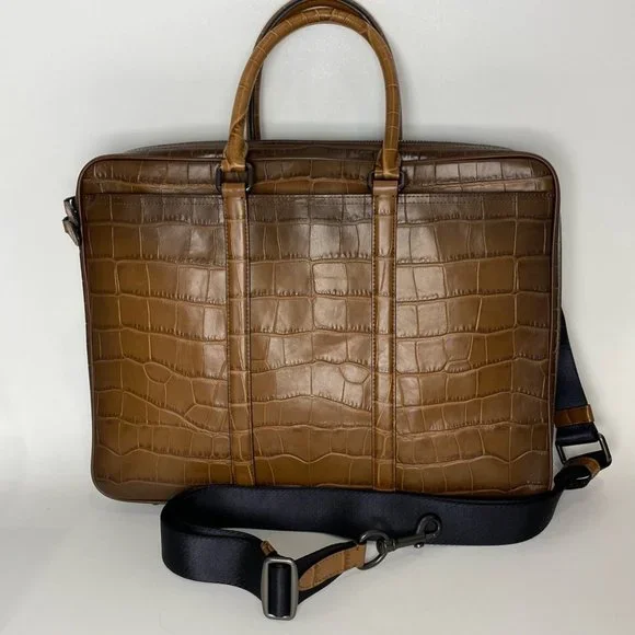 Coach Brown Croc-Embossed Laptop Bag - Picture 14 of 14